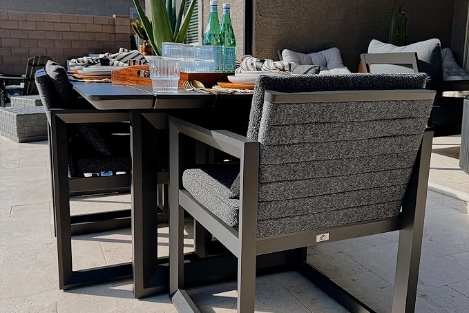 PURPLE LEAF Outdoor Dining Set for 8 Aluminum Luxury Patio Furniture Table and Chairs Set with All Weather Thick Cushion Rectangular Patio Dining Sets for Large Backyard Garden Poolside, Grey