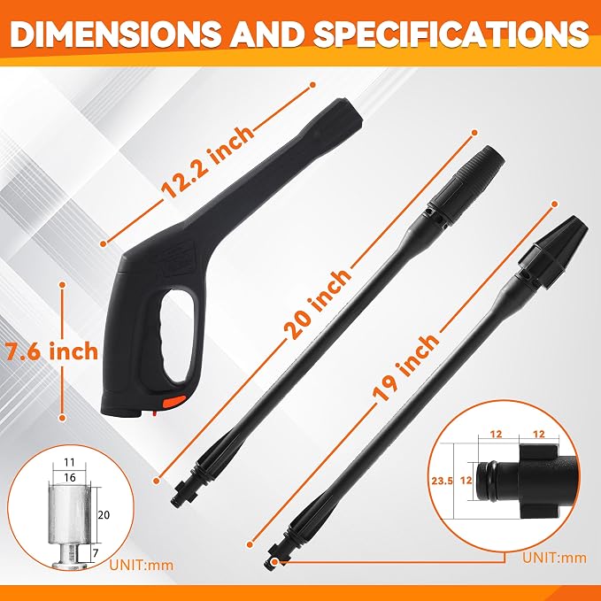 High Pressure Washer Gun Kit with Nozzle Wand, Locking Hose Design & Safety Trigger–Compatible with Portland Pulsar Powerwasher Taskforce Taskmaster ShopForce Electric Pressure Washers