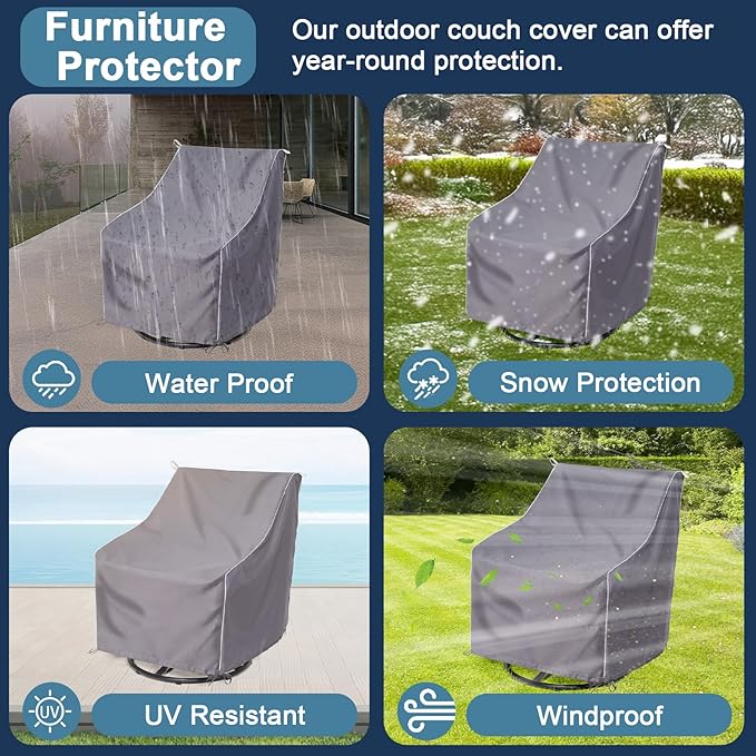 Patio Chair Cover, Waterproof Heavy-Duty Patio Furniture Cover, Outdoor Swivel Chair Cover (Grey-1 Pack)