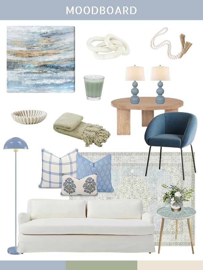 California Casual Coastal Indoor Outdoor Throw Pillow Cover, 22"x22" Water Repellent for Patio, Backyard, Couch, Poolside, Azure Light Blue Print Plaid