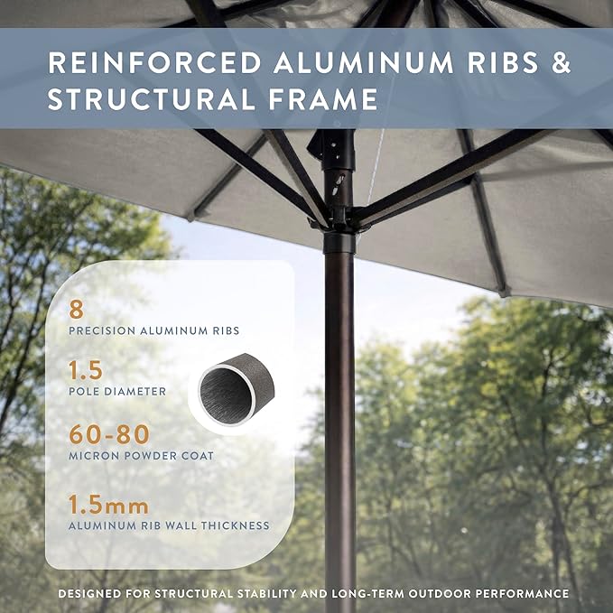California Umbrella 8-Year Protection 9 Ft Outdoor Patio Umbrella, Solstice Fade-Resistant Fabric, Auto-Tilt, Heavy Duty Aluminum Frame, 8 Reinforced Ribs for Pool or Deck, Bronze Pole, Woven Granite