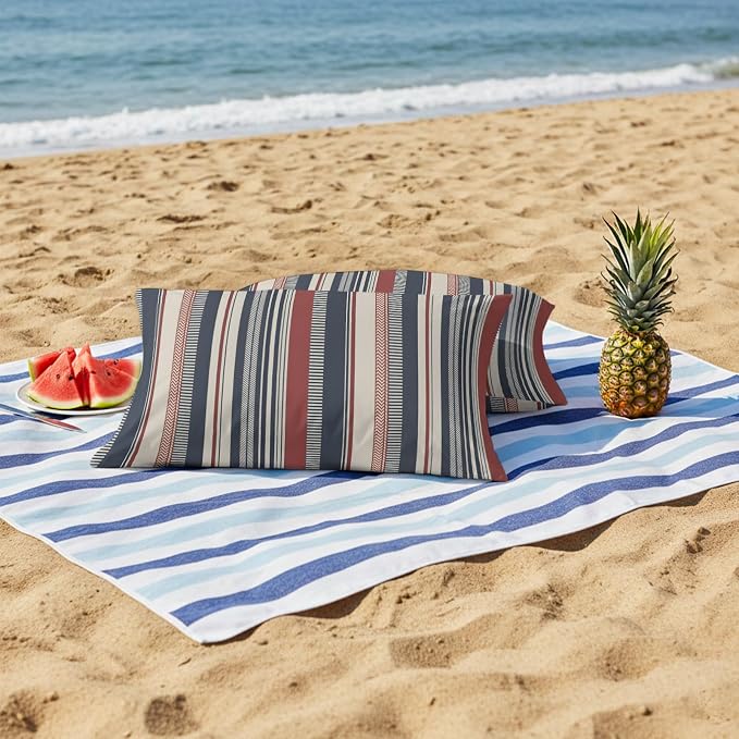 Red Blue Beige Outdoor Pillow Covers 20x12 Inch Lumbar Pillow Covers Set of 2 Waterproof Decorative Throw Pillow Cases Boho Retro Colorful Abstract Striped Cushion Covers for Patio Furniture Garden