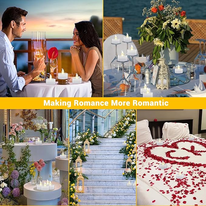 LED Tea Lights with Batteries (24 Pack), 200+ Hours Long Lasting Flameless Candles for Romantic Night, Valentine's Day Decor, Wedding Table Centerpieces & Home Decor (Warm White)