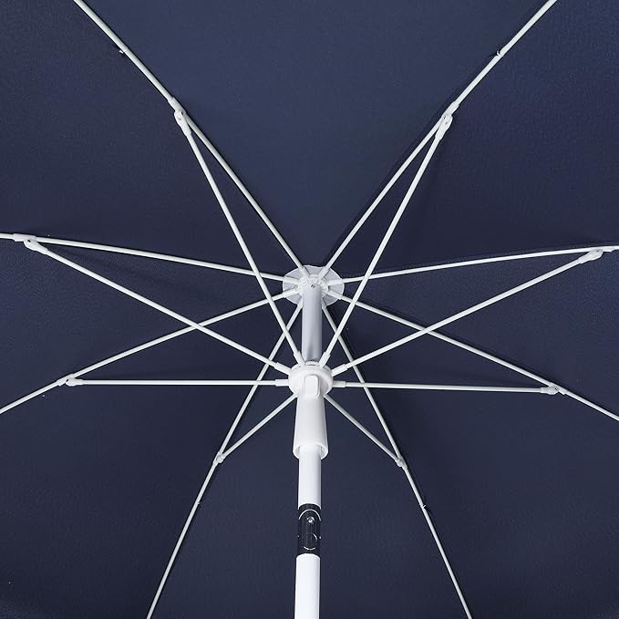 JONATHAN Y Mariner 6.5 ft. Beach Umbrella, Navy Solid with Fringe, Push-Button Tilt, UPF 50+ Sun Protection and Carrying Bag for Patio and Pool, White Pole UMB1005T