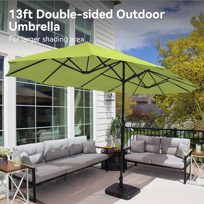 PHI VILLA 13ft Large Patio Umbrellas, Double-Sided Outdoor Market Rectangle Umbrella for Outside, Lime Green