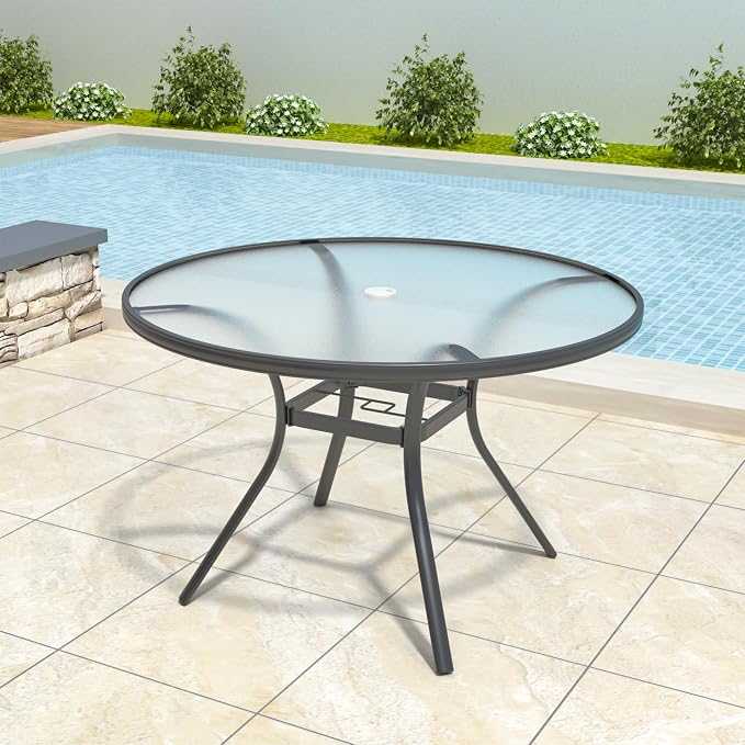 Anmutig 5 Piece Outdoor Patio Dining Set with 4 Swivel Dining Chairs & 1 Round Glass Dining Table, All Weather Dining Furniture Set for Lawn Garden Brown