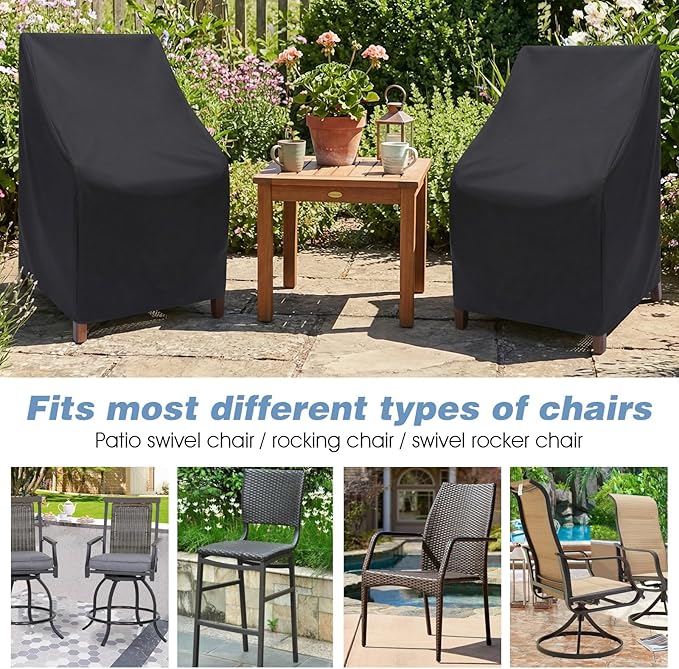 COMNICO 2 Pack Waterproof Outdoor Chair Covers, High Back Stackable Weatherproof Patio Lawn Furniture Covers for Protecting Dining Seating Garden Wicker Sofa, 27" W x 30" D x 42" H