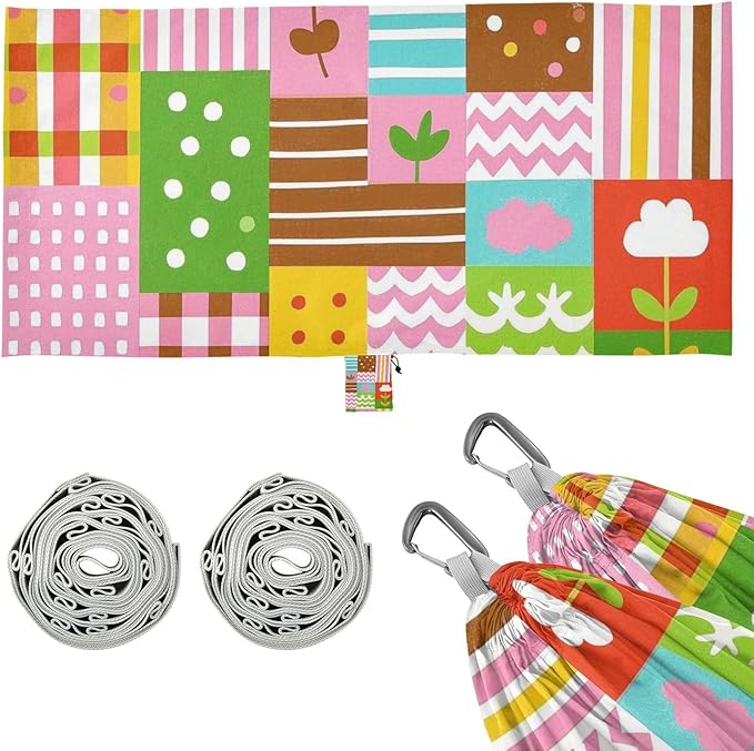 Cartoon Cute Colorful Plaid 330lb Capacity Camping Hammock Cloth Hammock for Camping & Hiking Essential jamaca para Patio