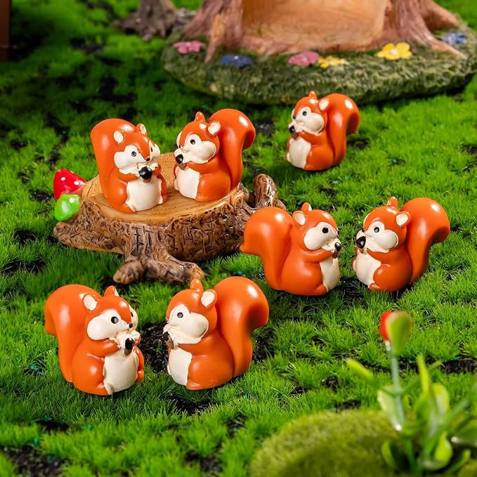 60 Pcs Mini Resin Squirrel Figurine Bulk Mini Squirrel Figurine Cake Decorations Cute Miniature Resin Sculpture Ornament Micro Landscape Office Garden Desk Party Tabletop Decor