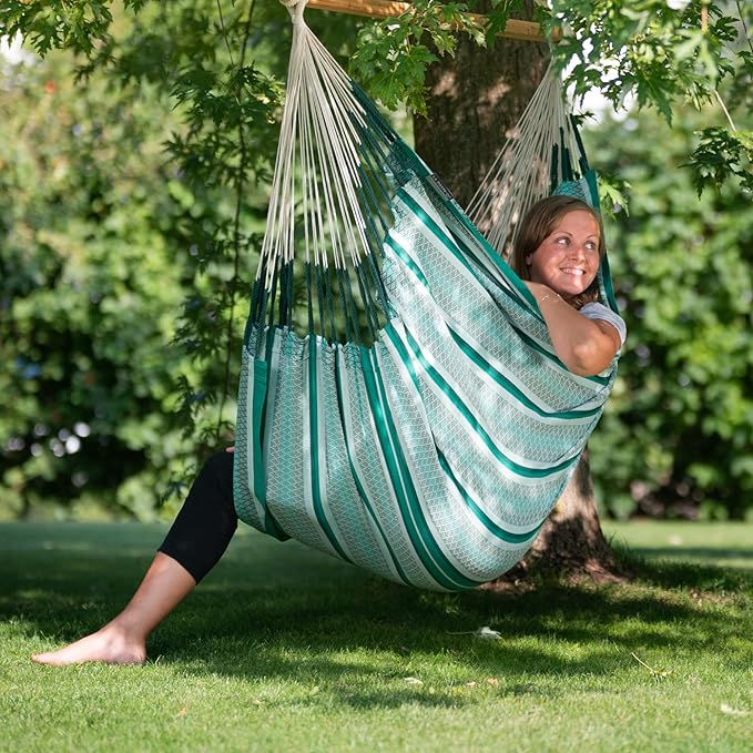 LA SIESTA - XL King Habana Cotton Hammock & Romano Steel Stand - Indoor/Outdoor Hanging Chair Swing for Bedroom, Porch, Balcony - Boho Hanging Chair - Agave