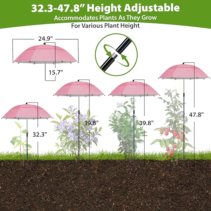 Plant Umbrellas, 5Pack 360°Adjustable Garden Umbrella for Outdoor Plants,24” Large Sun Shade for Garden Beds Potted Plants, 47.8" High Plant Shade Cover Umbrellas for Sun-Sensitive Plants
