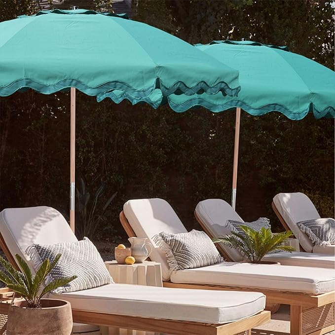 AMMSUN 7.8ft Seashore Umbrella, Outdoor Umbrella, Boho Patio Umbrella with UPF 50+ Air Vent Ash Wood Pole Carry Bag & Water-Resistant Canvas Teal Green