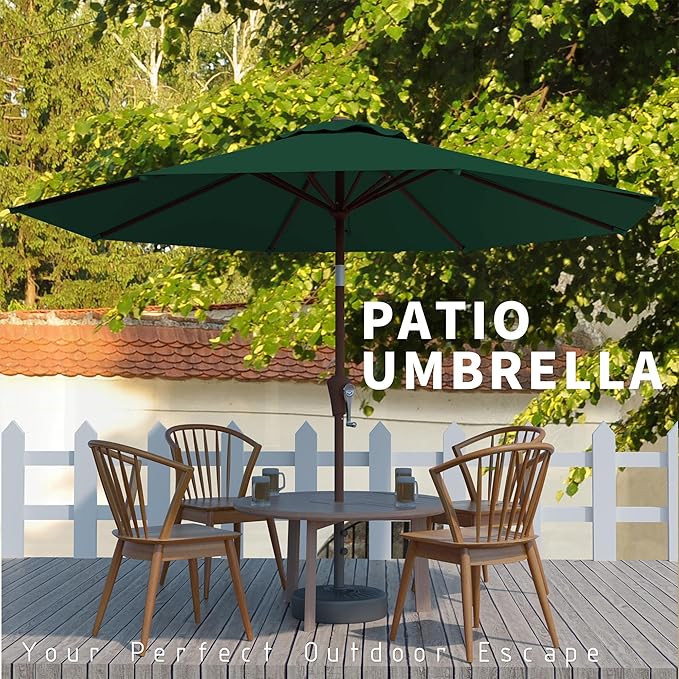 10FT Patio Umbrella, Outdoor Umbrella with Push Button Tilt and Crank, 8 Sturdy Ribs, UV Protection & Waterproof Market Umbrella for Pool, Backyard, Beach,Deck (Dark Green)