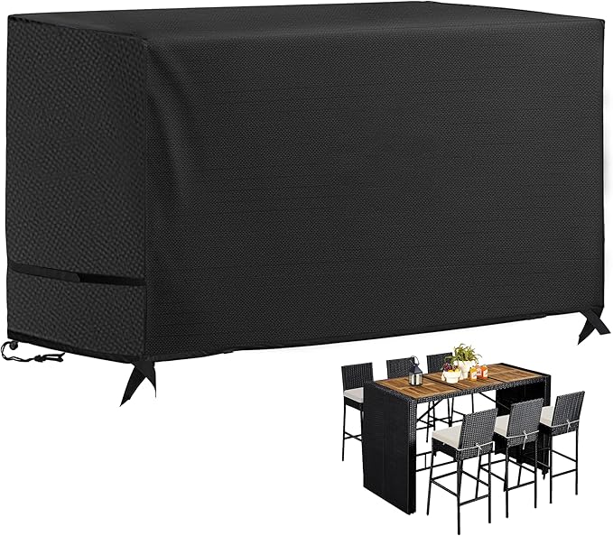 Bar Height Patio Set Cover, 600D Oxford Fabric Waterproof and Dustproof Bistro Set Cover for High Top Bar Table and Chairs, Durable Furniture Set Protection (Black, 76"L x 34"D x 42"H)
