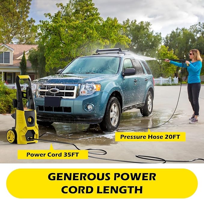 5000PSI PressureWasher PowerWashers 4 Quick Connect Nozzles and Foam Cannon for Cars Driveways Patios Fences
