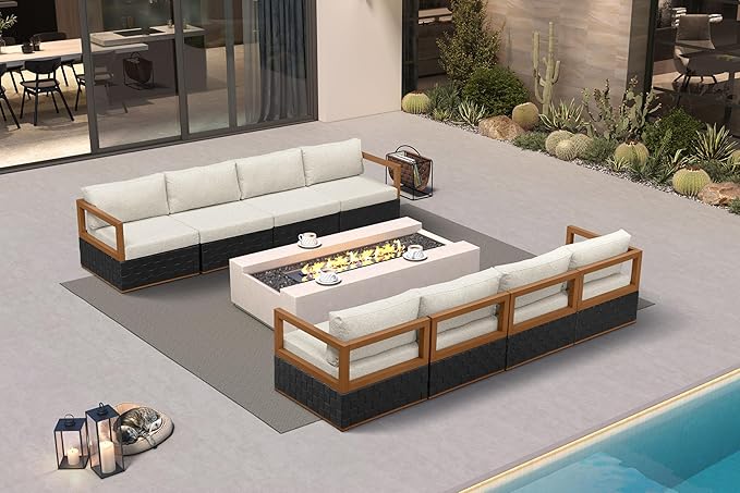 PURPLE LEAF Patio Outdoor Furniture Set 8 Pieces, Premium Leather Outdoor Couch Sectional Sofa, Open-End Patio Conversation Sets with Olefin Cushions, Patio Couch for Porch, Balcony, Garden, Black