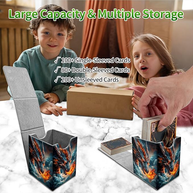Cloud Dark Dragon Card Deck Box for MTG, Personalized Card Storage Case Fits 120+ Sleeved Cards, Premium Leather TCG Box with Strong Magnetic Closure for Magic, CCG, PTCG, Baseball Cards