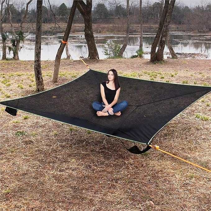 Camping Hammock， Multi Person Tree Hammock with 4 Ratchet Tie Down Straps & Net Pocket