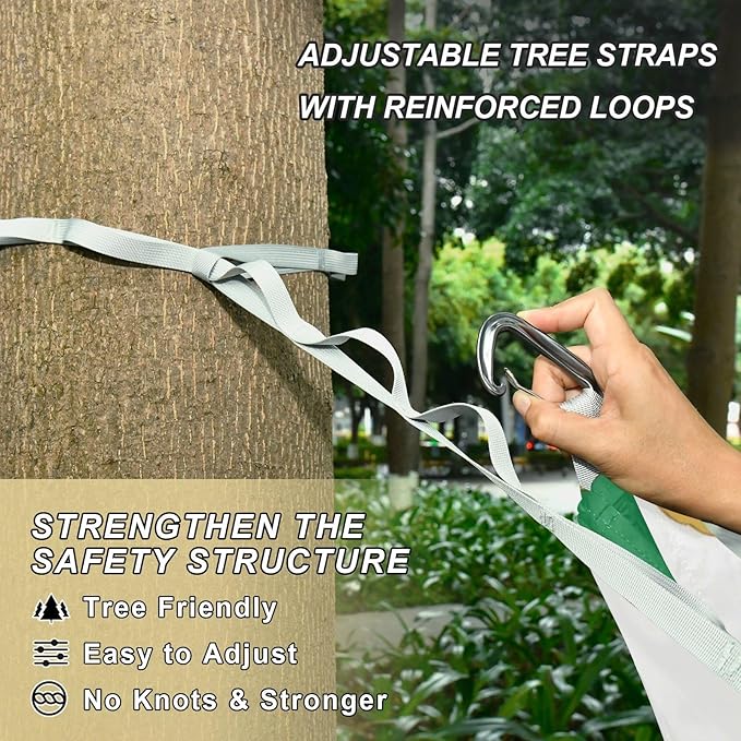 Green White Striped Ginkgo Biloba Leaf 330lb Capacity Camping Hammocks with Hanging Rope Hanging Hammock for Patio Backyard Lounge Base macas mexicanas de Patio para Adulto
