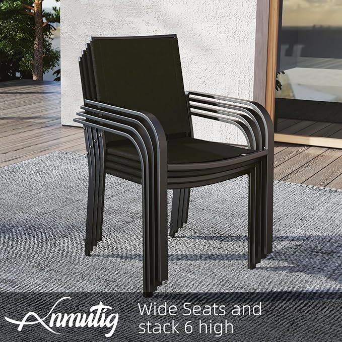 Anmutig 5 Piece Outdoor Table and Chairs Set, 4 Black Patio Chairs and 35 inch Square Table with Umbrella Hole