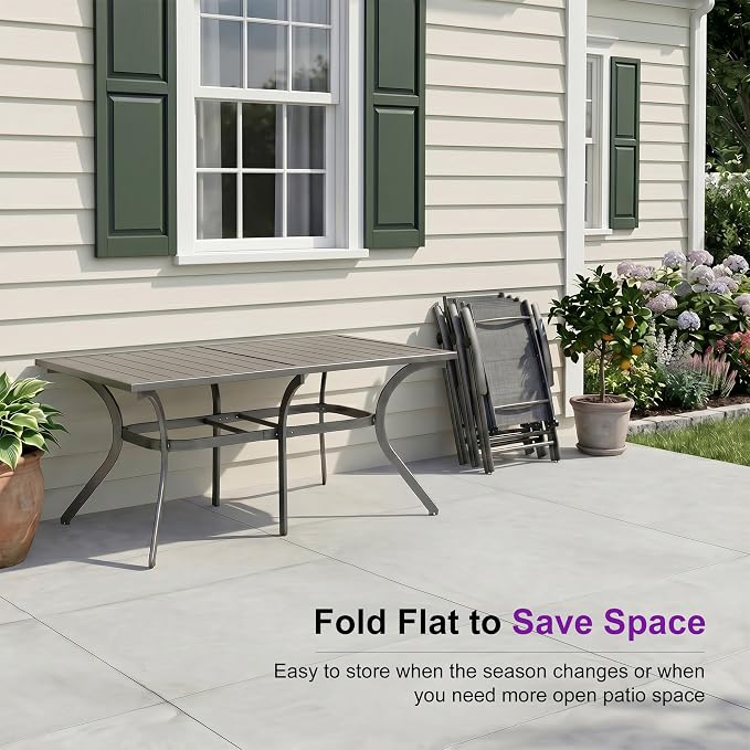 PURPLE LEAF Outdoor Dining Set for 10 Folding Patio Dining Set with Aluminum Rectangular Table and Padded Chairs All Weather Dining Table Sets for Garden Backyard Poolside, Grey
