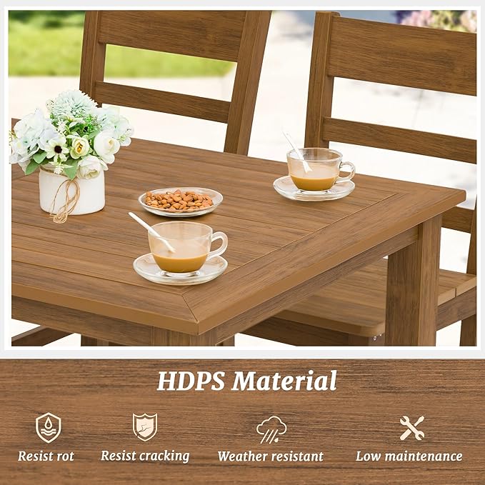 Cozyman 7-Piece Outdoor Dining Set, HDPS Patio Dining Table and Chairs, All Weather Furniture for Outdoor, Indoor, Patio, Garden, Teak Color-Oil Printed