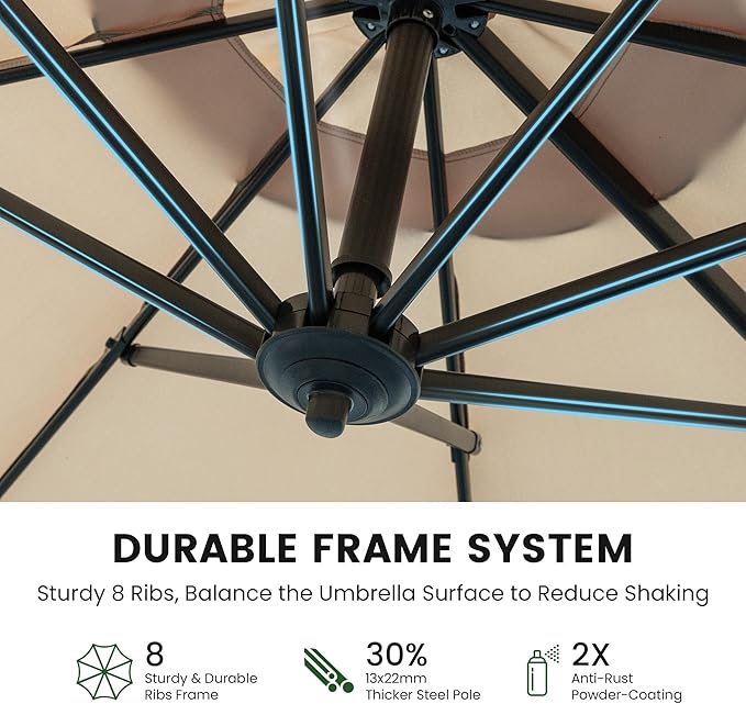 OLILAWN 10ft Patio Umbrella with Base Included, Large Cantilever Offset Outdoor Umbrella with 360°Rotation & Infinite Tilt, Heavy-Duty Frame for Deck, Pool, Backyard, Garden, Champagne