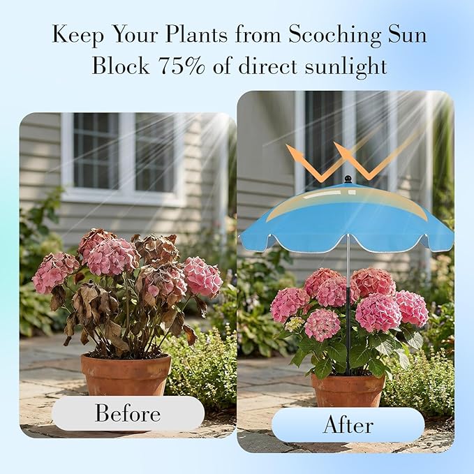 Garden Plant Umbrellas for Outdoor Plants, 24'' Upgraded Plant Shade Umbrella, 39.4'' Higher Sun Protection Cover Umbrellas with Windproof Base for Patio, Flower Pots, Garden Beds, Potted Plants