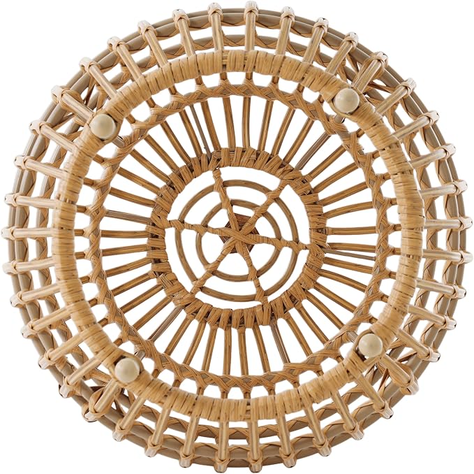 Round Rattan Side Table, Boho Rattan End Table Outdoor Round Wicker Side Table, All-Weather and Rust Resistant for Living Room Patio, Poolside, Garden, Yard