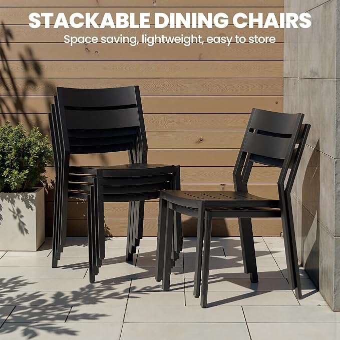 13-Piece Aluminum Outdoor Dining Set with Stackable Armless Chairs | 116" Extra Large Rectangular Patio Table Rust Proof Furniture for Family Gatherings BBQs Parties, Black