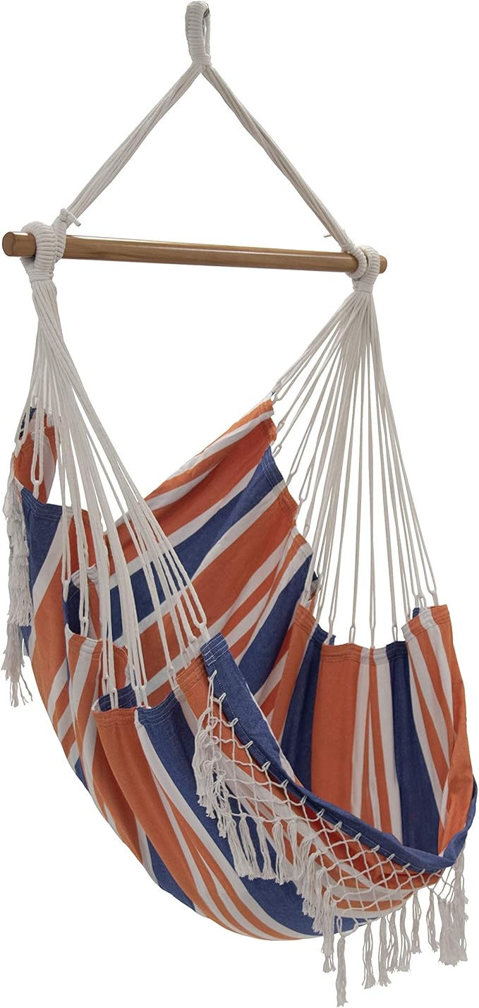 Vivere Cotton Hammock Chair with Hardwood Spreader Bar - 250 lb Capacity (Orange Punch)
