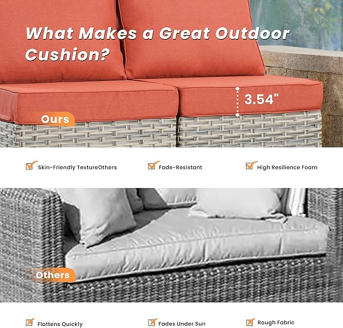 Outdoor Patio Furniture Sets,5 PCS Patio Conversation Set Outside Rattan Sectional Sofa with Coffee Table Fit Backyard Porch Garden Poolside Balcony