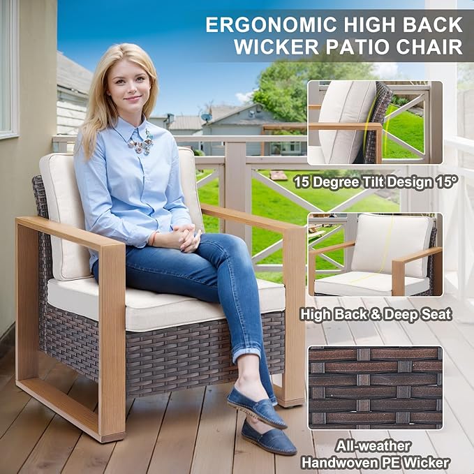 Belord 6 Piece Outdoor Patio Furniture Set with Propane Fire Pit Table, Wicker Patio Conversation Set with2 Patio Wicker Chairs Rattan Sofa and Removable 4" Thick Cushions for Deck Backyard