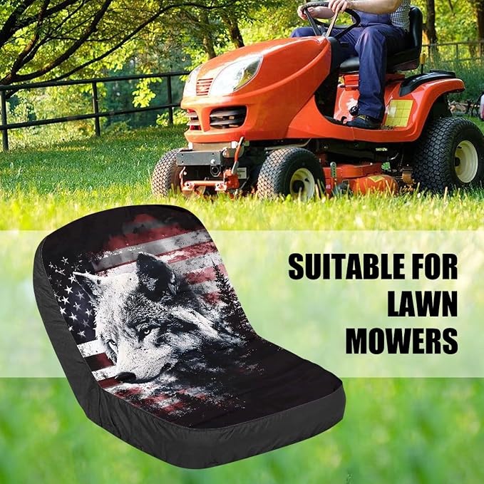 Lawn Mower Seat Cover Craftsman, American Flag Wolf Print Comfort Tractors Seat Cushion Tractor Decor Tractor Accessories for Men Women