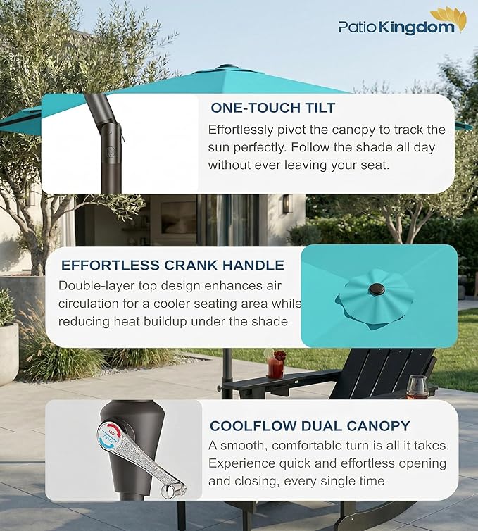 PatioKingdom 10FT Patio Umbrella with Push Button Tilt and Crank, Outdoor Market Umbrella with 8 Fiberglass Ribs, UV Protection Table Umbrella for Pool,Backyard,Garden,Deck