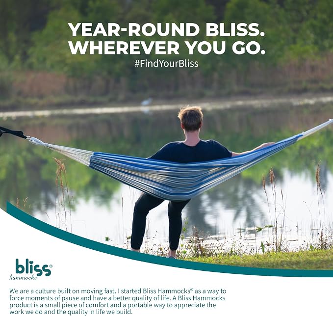 Bliss Hammocks BH-400-SC 40" Wide Hammock w/Hand-Woven Rope Loops & Hanging Hardware, Outdoor, Patio, Backyard Durable, Cotton and Polyester Blend, 220 Lbs Capacity, Sail Cloth