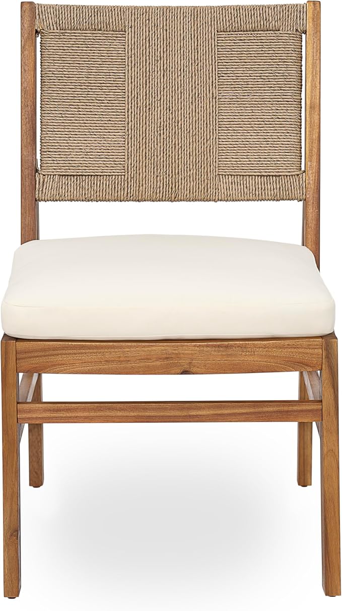 Christopher Knight Home Alan Acacia Wood Patio Dining Set with Bench, Solid Wood Outdoor Dining Table Set for 6, Outdoor Dining Set with Water-Resistant Cushion, Teak+Cream+Brown