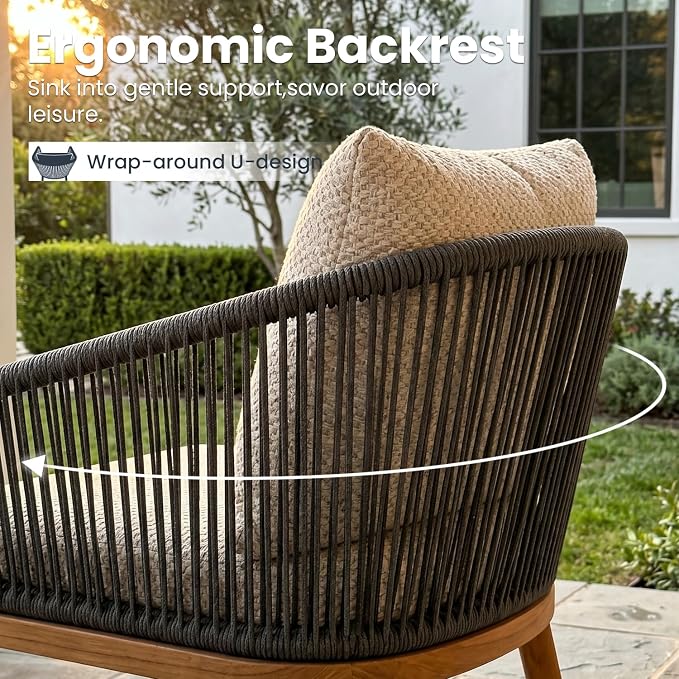 5-Piece Patio Dining Table Sets, Woven Wicker Dining Set with Rectangular Aluminum Table and Dining Chairs Modern Outdoor Dining Furniture Set for Outdoors and Indoors