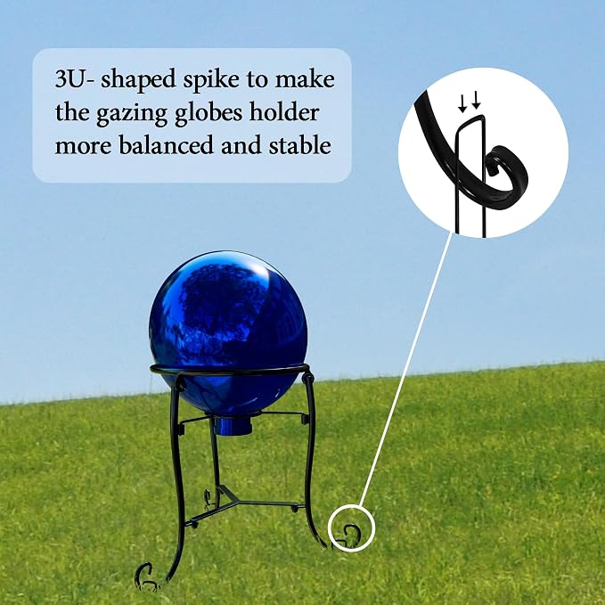 10" Tall Gazing Ball Stand for 8-10 inch Balls, Black Metal Gazing Globe Display Holder Stands for Outdoor Garden Clearance, 8" L x 8" W x 10" H