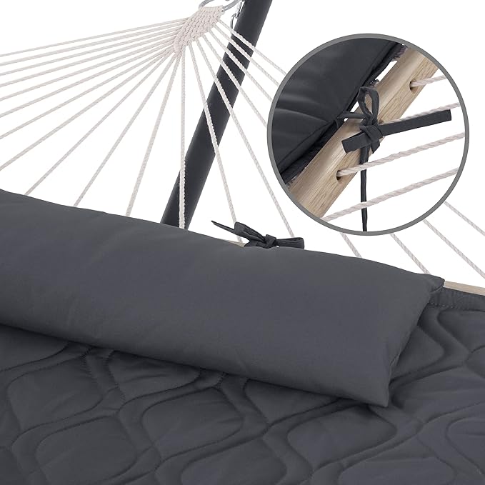 SUNCREAT Hammocks for Outside with Stand, Extra Large 2 Person Hammock with Stand, Dark Gray Drops