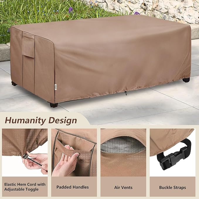 Outdoor Coffee Table Cover,600D Waterproof Patio Rectangular Side Table Covers,42" W x 26" D x 16" H,Outdoor Table Covers Waterproof Rectangle(Brown)