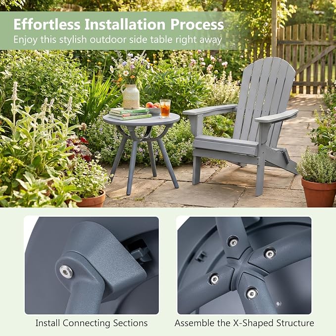 Tangkula Outdoor Side Table, 20" Round Patio Bistro Table, Outside Accent Coffee Table for Poolside, Balcony, Garden, Porch, Lawn (2 Pack,Gray)