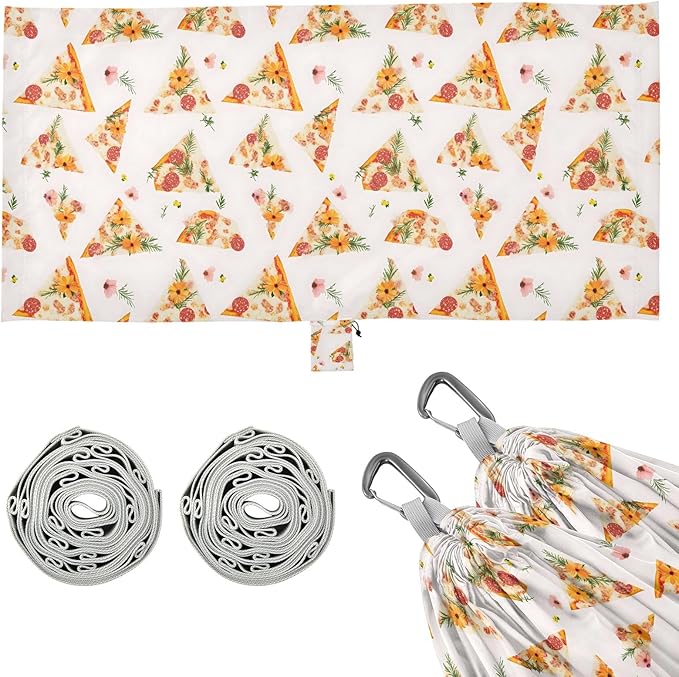 Camping Hammock Outdoor Hammocks for Outside Pizza Flower Beach Trees Portable Lightweight with Pockets Tree Straps Indoor