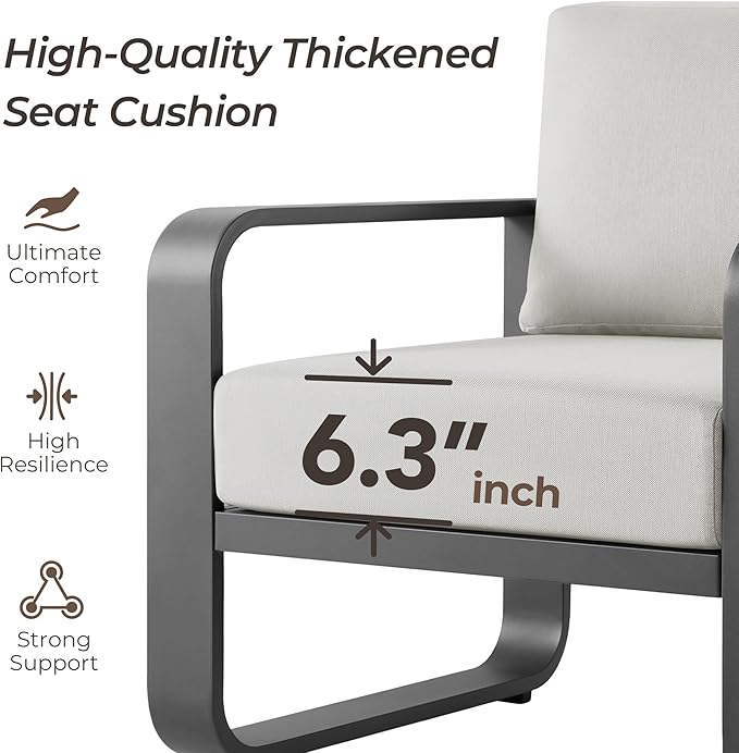 CHITA Aluminum Patio Furniture Sets, 7 Seats Patio Conversation Sets with Coffee Table, 5 Pieces Patio Sofa Sets with Thickened Olefin Fabric Cushion for Backyard, Garden, Balcony and Poolside