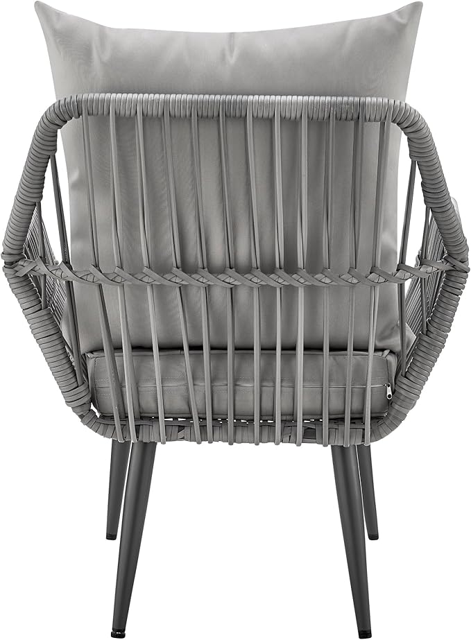 Manhattan Comfort Portofino 4-Piece Patio Conversation Set, Rope Wicker Design with Waterproof Cushions | Outdoor Furniture Includes 2 Armchairs, Loveseat & Coffee Table with Tempered Glass Top, Grey