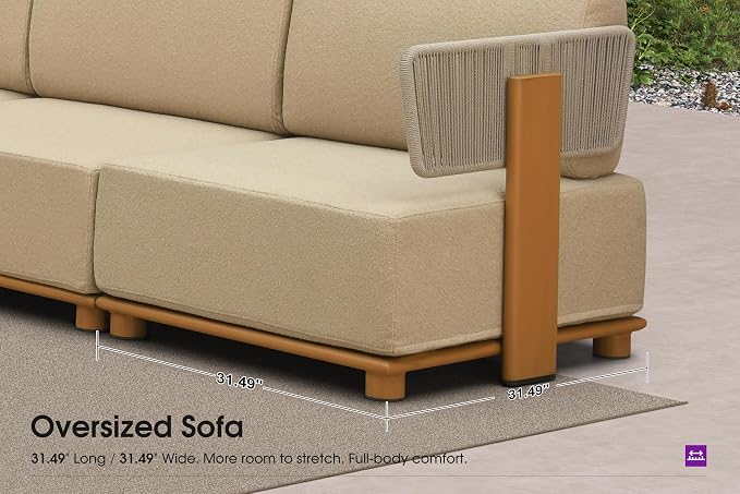 PURPLE LEAF Patio Furniture Set Modular Open-End Outdoor Sectional Sofa with 11" Thick Olefin Cushion 7-Piece Outdoor Conversation Set with Ottoman & Table for Patio Backyard Garden Poolside, Beige