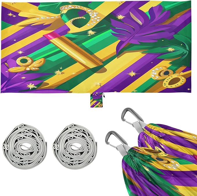 Mardi Gras Carnival Jewelry Feather Lipstick Outdoor Hammock with Tree Straps Tree Hammock for Outside Beach Patio Garden