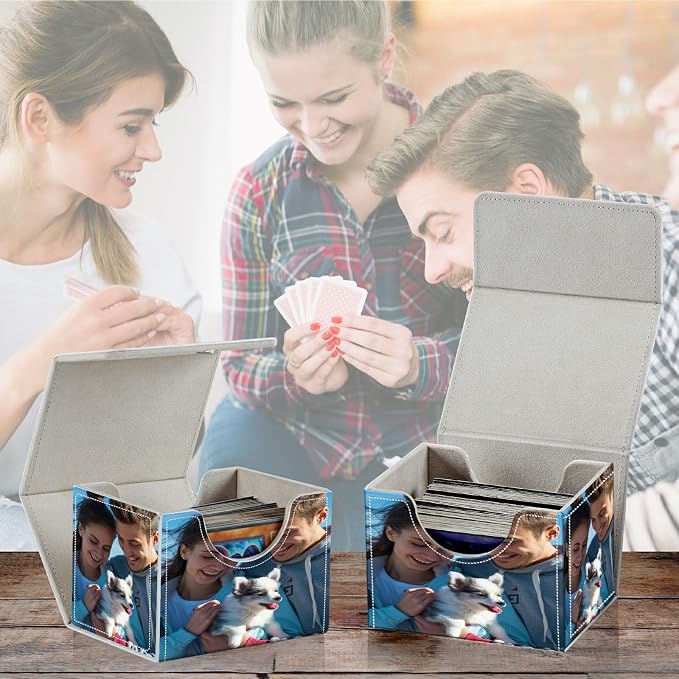Card Deck Box for MTG, Cards Storage Box Fits 120+ Sleeved, Leather Small Size Strong Magnetic Closing Card Case for Board Games Magic TCG CCG Baseball Collection, Customized