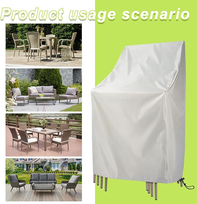 Waterproof Stackable Chair Covers, Uranshin Outdoor Patio Furniture Covers Stacked Chairs 210D Oxford Lounge Chair Covers Outdoor Stack Chairs for All Weather Protection,25"L x 25"W x 47”H (Beige)