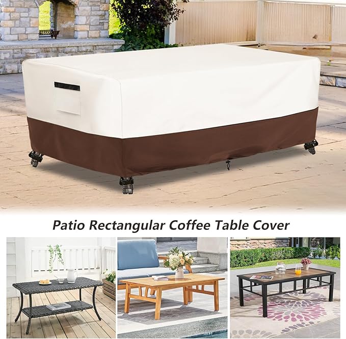 Outdoor Patio Coffee Table Cover, Waterproof Rectangular Patio Side Table Cover,Patio Furniture Covers,48 x 28 x 16 inch,Beige & Brown